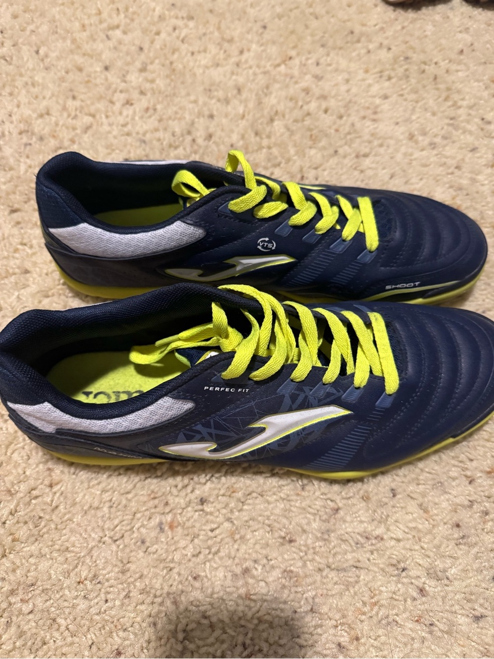 Men's Navy and Neon Yellow Athletic Soccer Shoes